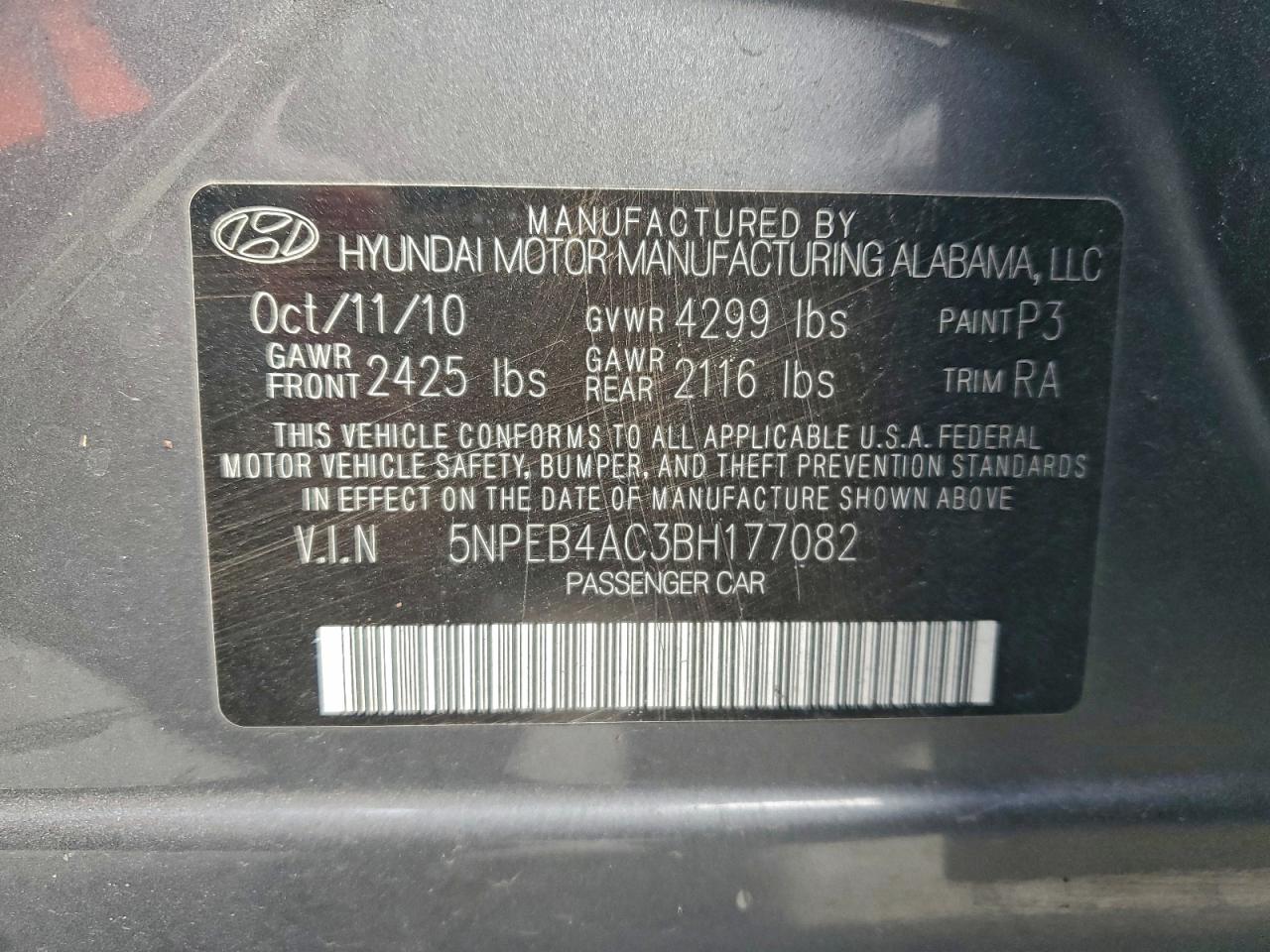 2011 HYUNDAI SONATA GLS photo 12