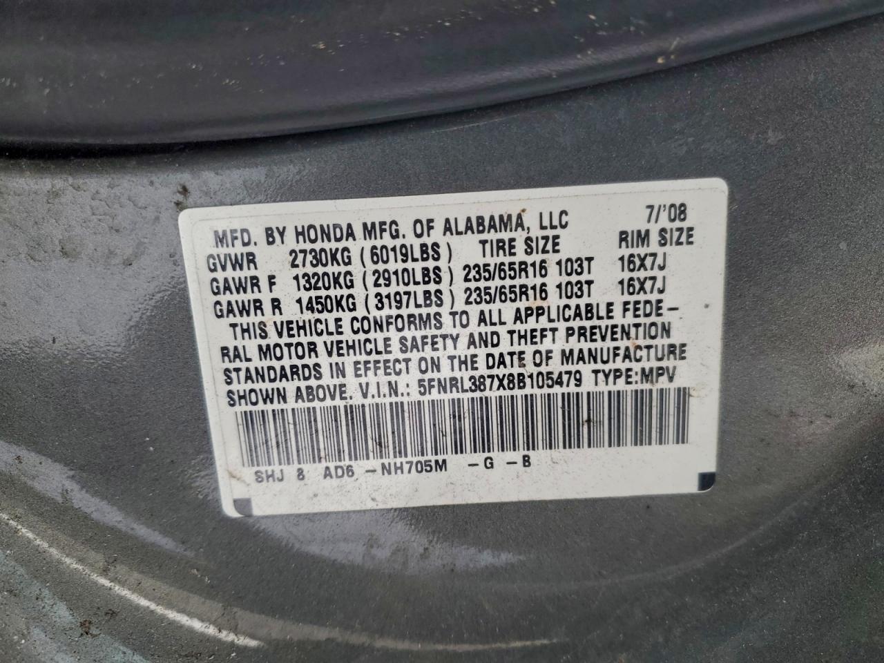 2008 HONDA ODYSSEY EXL photo 25