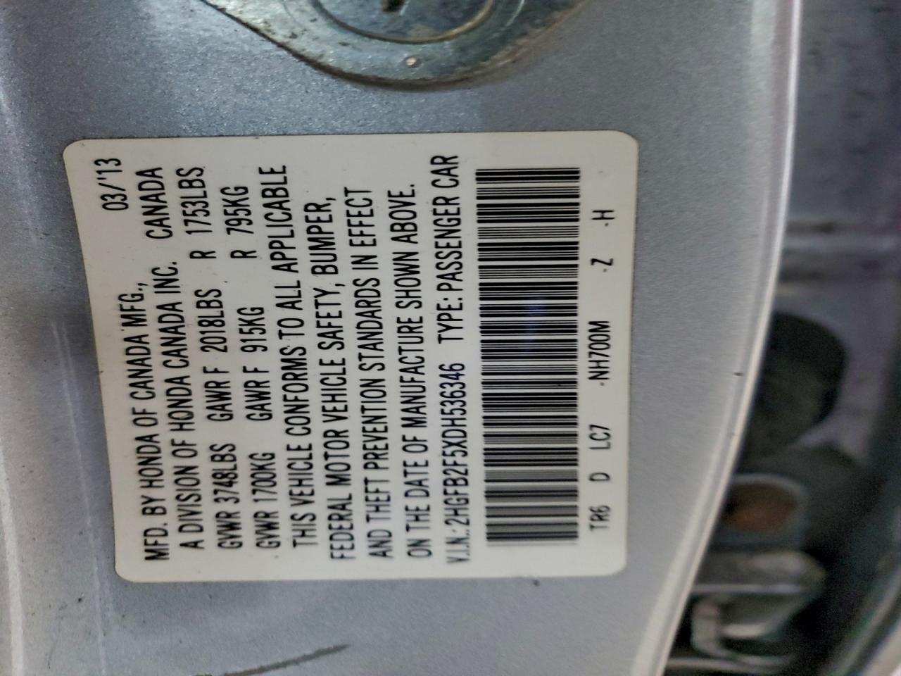 2013 HONDA CIVIC LX photo 13