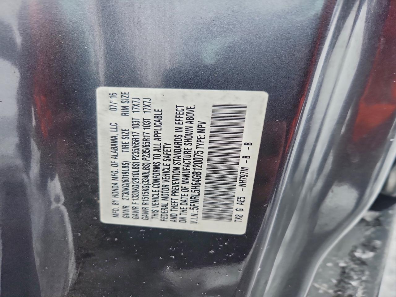 2016 HONDA ODYSSEY EXL photo 25