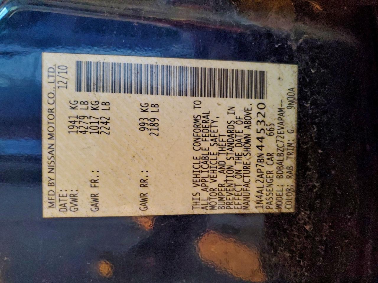 2011 NISSAN ALTIMA BASE photo 12