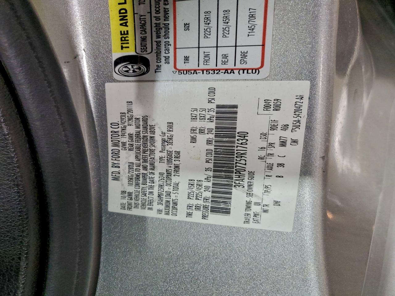 2009 FORD FUSION SE photo 45