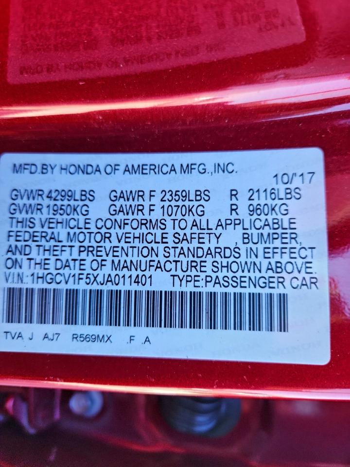 2018 HONDA ACCORD EXL photo 23