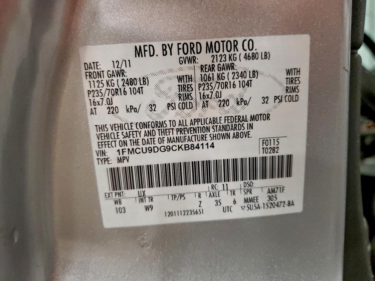 2012 FORD ESCAPE XLT photo 27