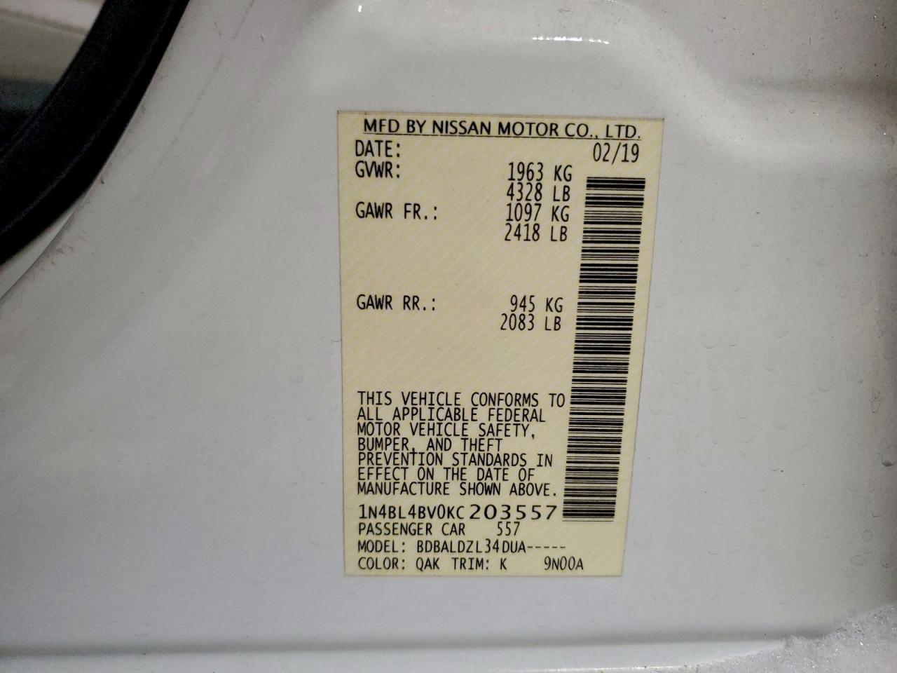 2019 NISSAN ALTIMA S photo 12