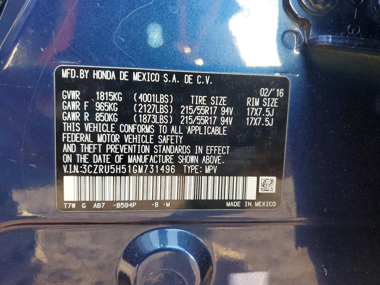2016 HONDA HR-V EX photo 13