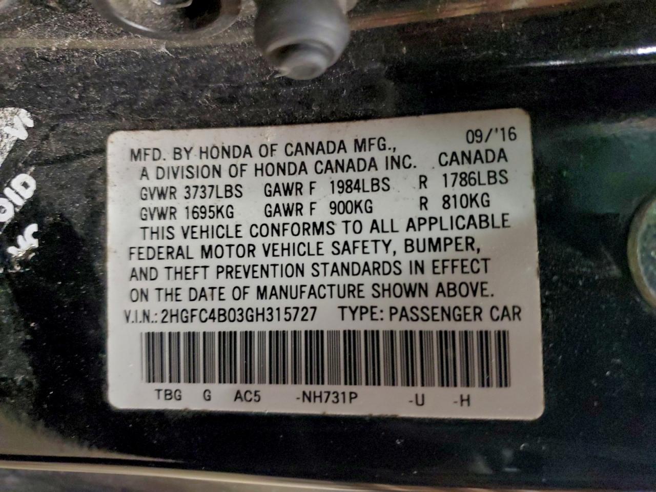 2016 HONDA CIVIC LX photo 12