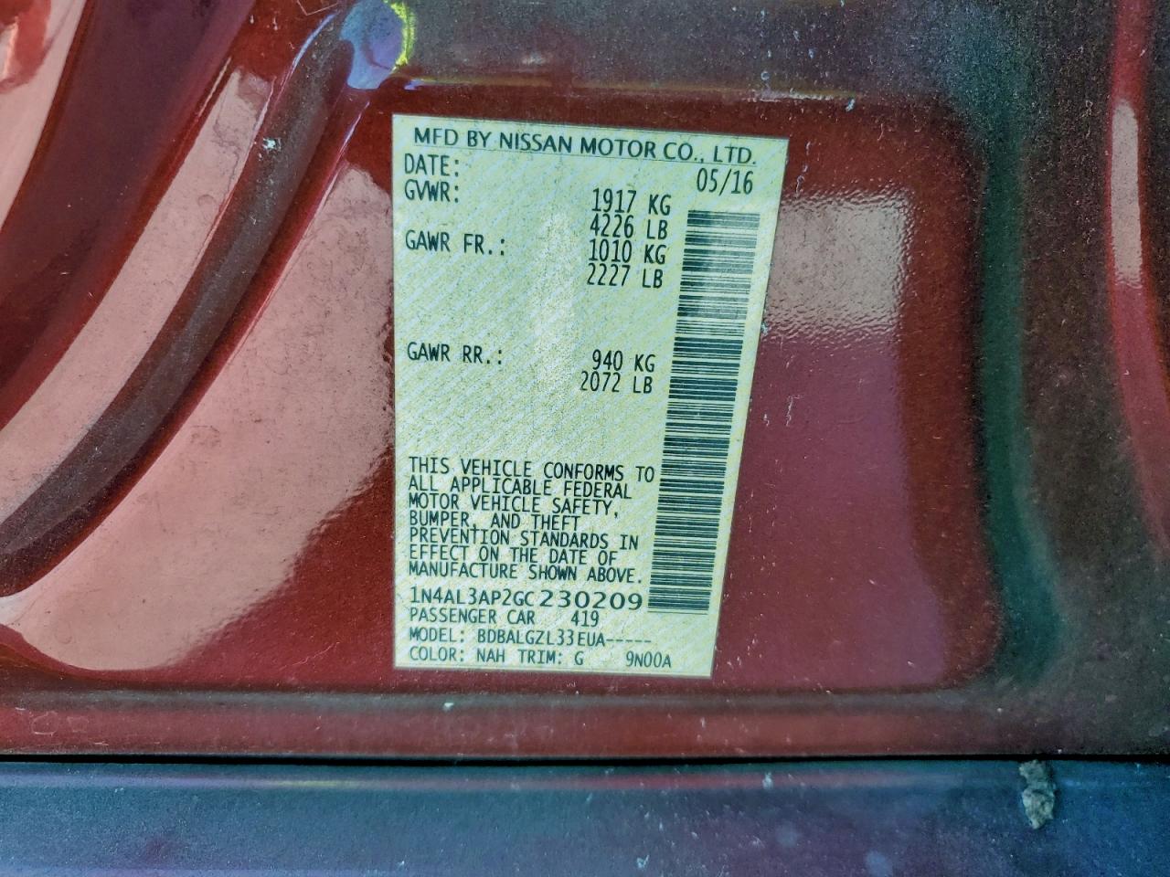 2016 NISSAN ALTIMA 2.5 photo 12