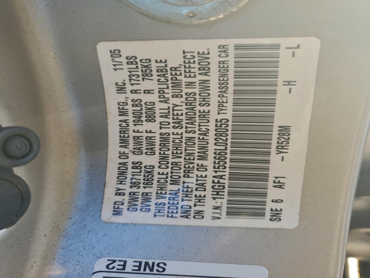 2006 HONDA CIVIC LX photo 12