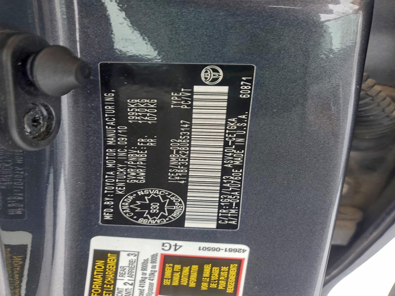 2011 TOYOTA CAMRY BASE photo 12