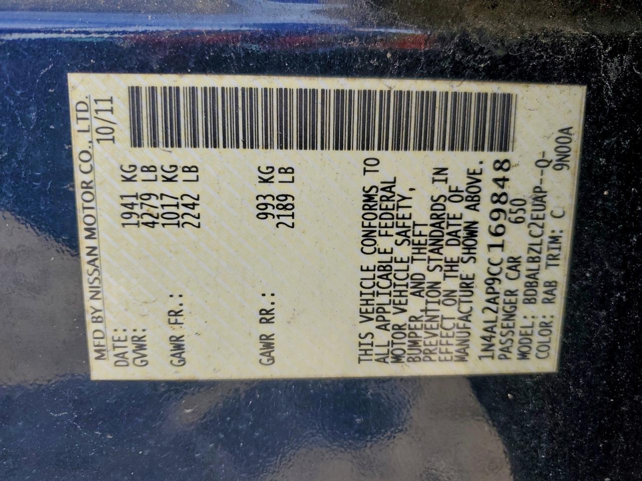 2012 NISSAN ALTIMA BASE photo 12