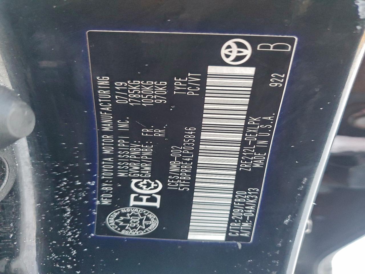 2020 TOYOTA COROLLA LE photo 12