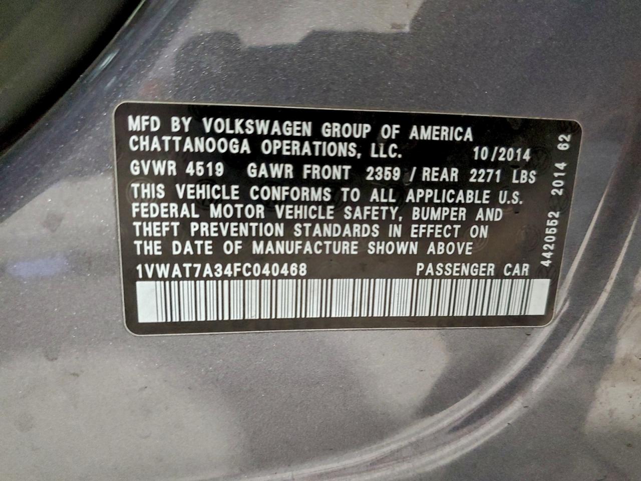 2015 VOLKSWAGEN PASSAT S photo 12