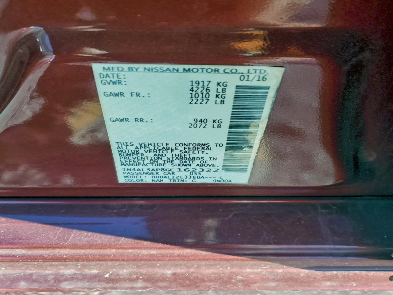 2016 NISSAN ALTIMA 2.5 photo 12