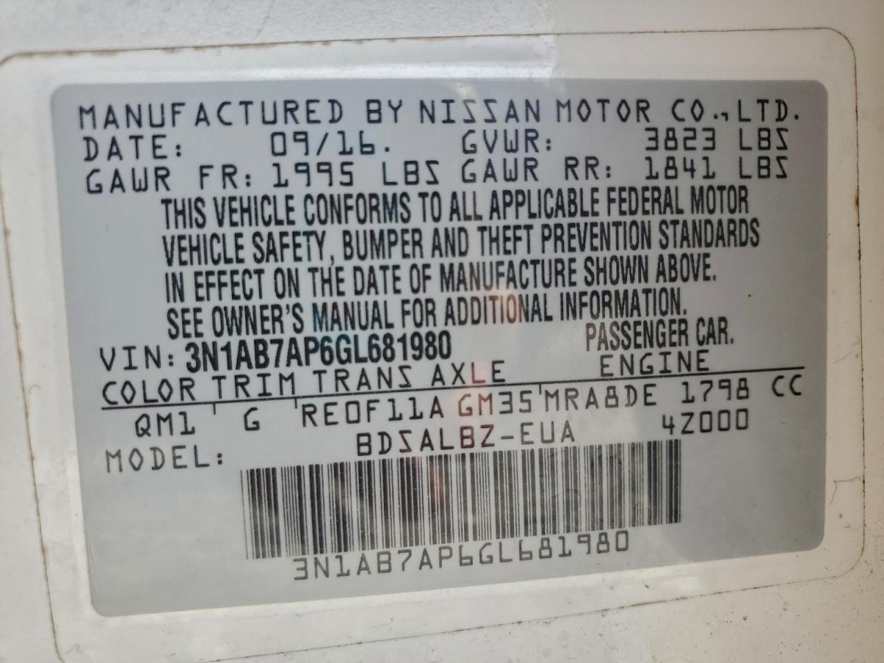 2016 NISSAN SENTRA S photo 12
