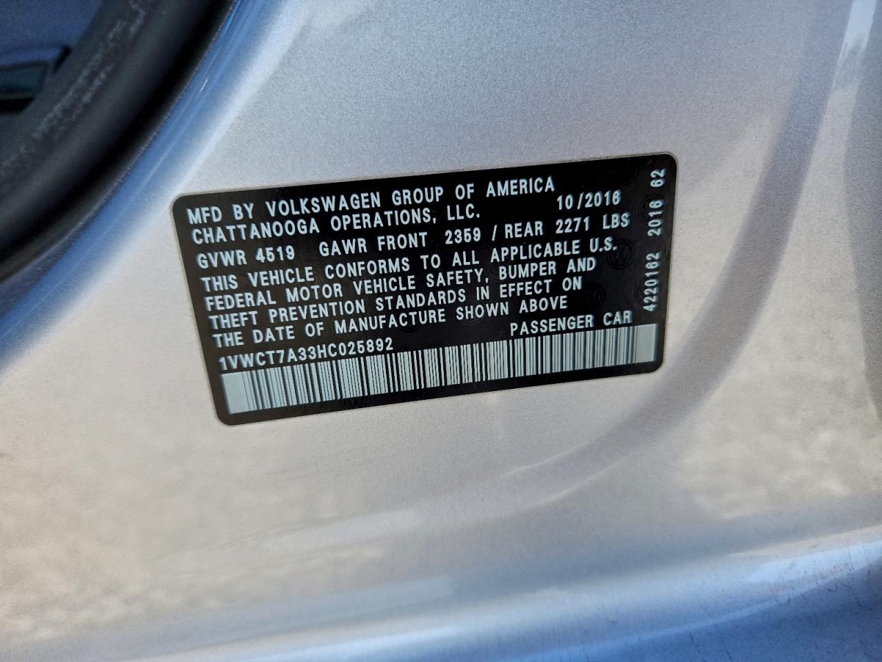 2017 VOLKSWAGEN PASSAT SEL PREMIUM photo 12