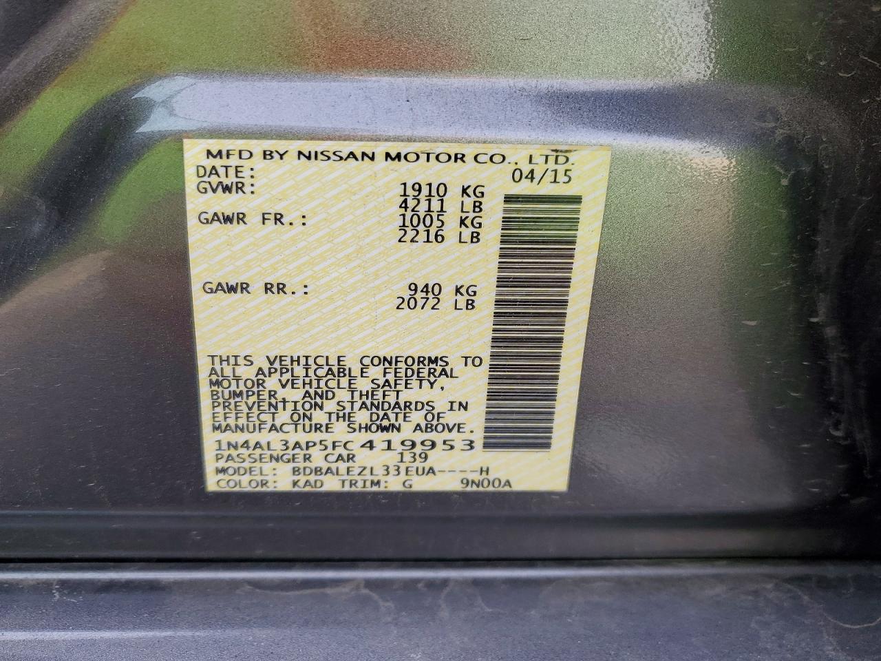 2015 NISSAN ALTIMA 2.5 photo 12