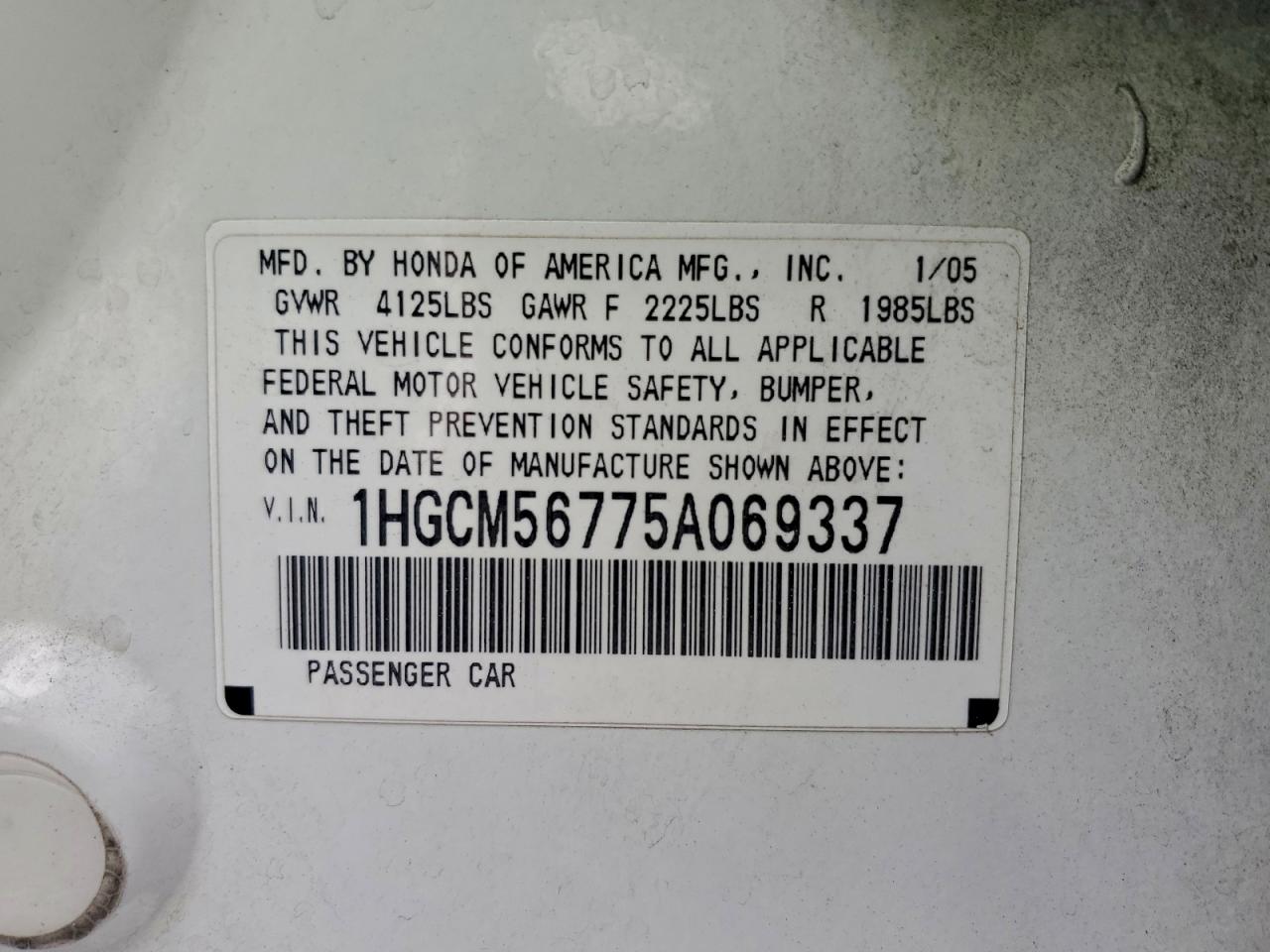 2005 HONDA ACCORD EX photo 12