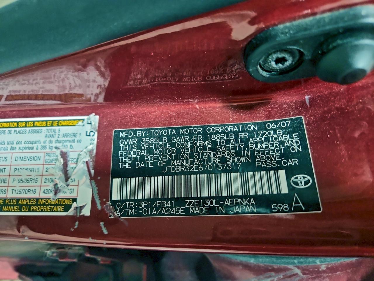 2007 TOYOTA COROLLA CE photo 12