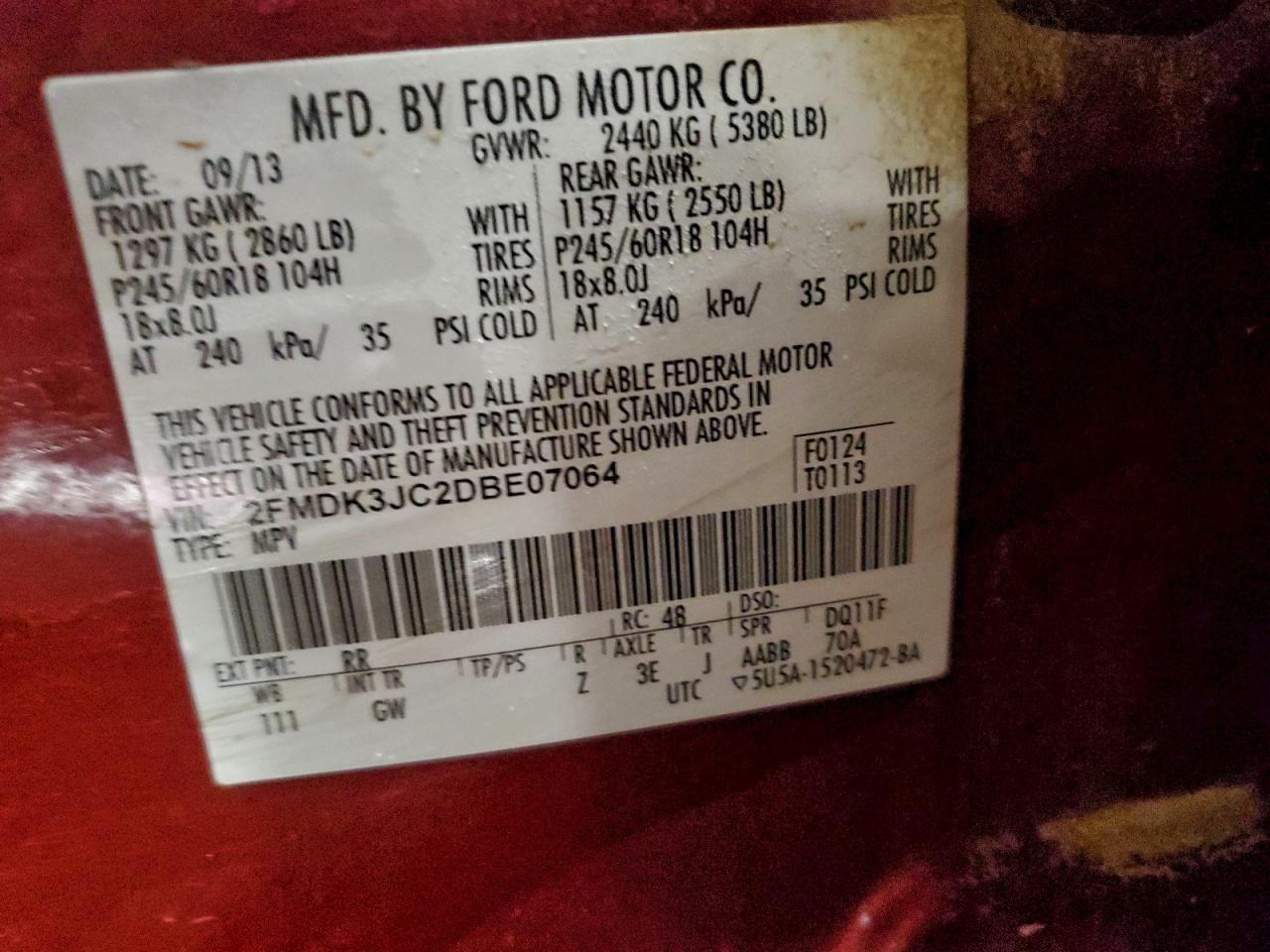 2013 FORD EDGE SEL photo 13