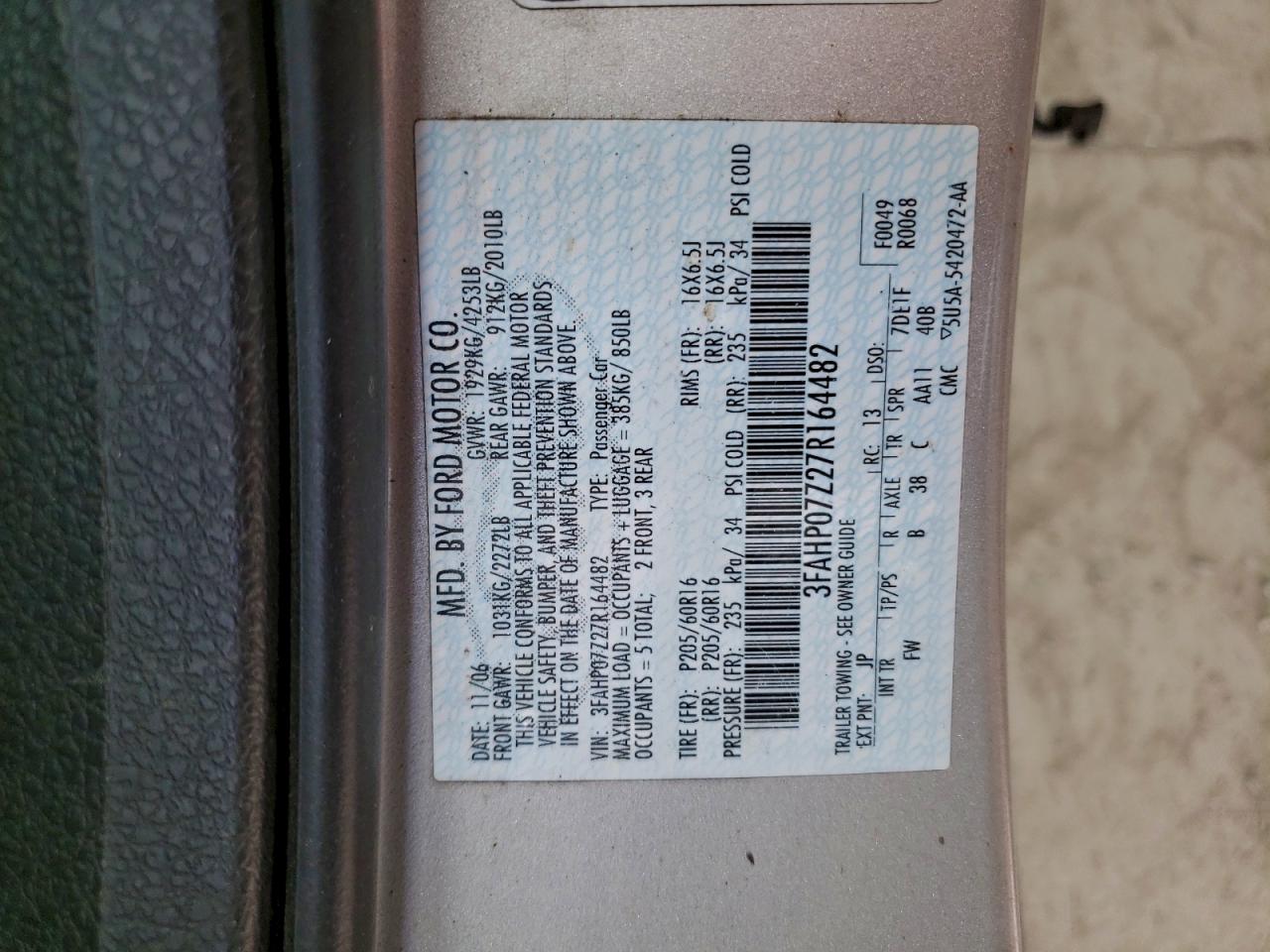 2007 FORD FUSION SE photo 12