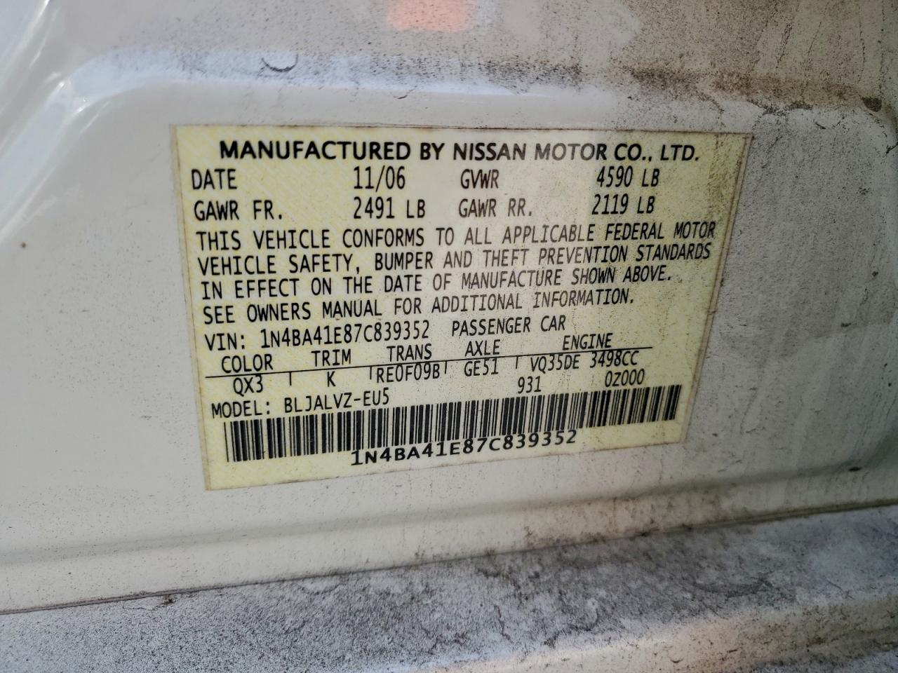 2007 NISSAN MAXIMA SE photo 12
