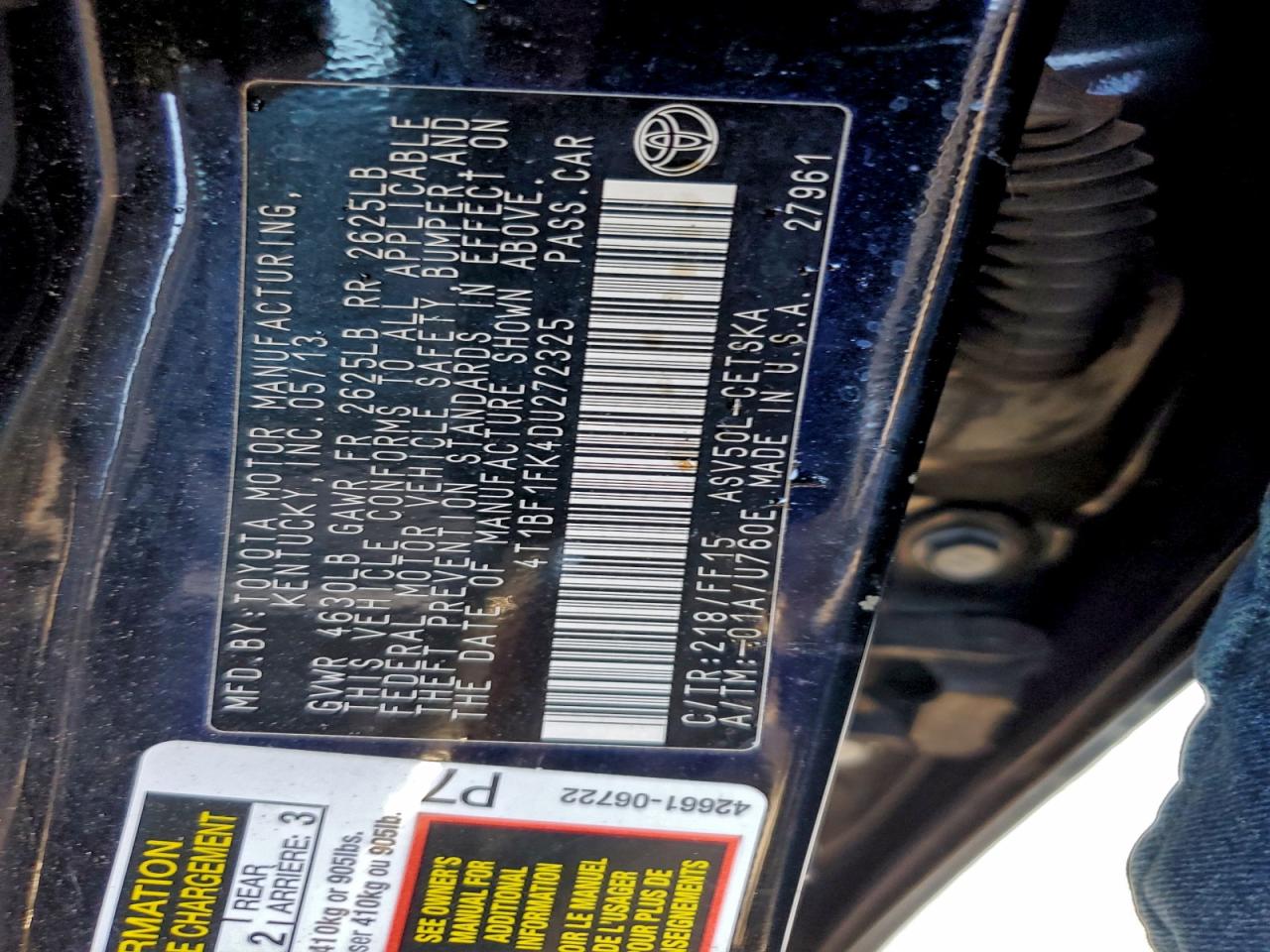 2013 TOYOTA CAMRY L photo 12
