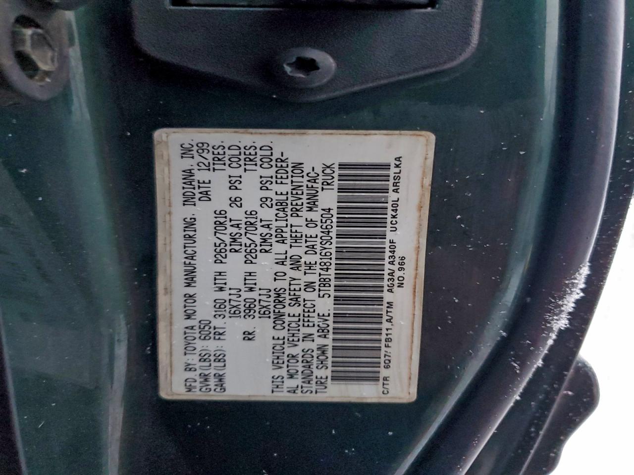 2000 TOYOTA TUNDRA ACCESS CAB LIMITED photo 12