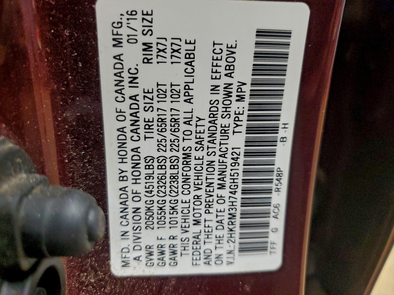 2016 HONDA CR-V EXL photo 13