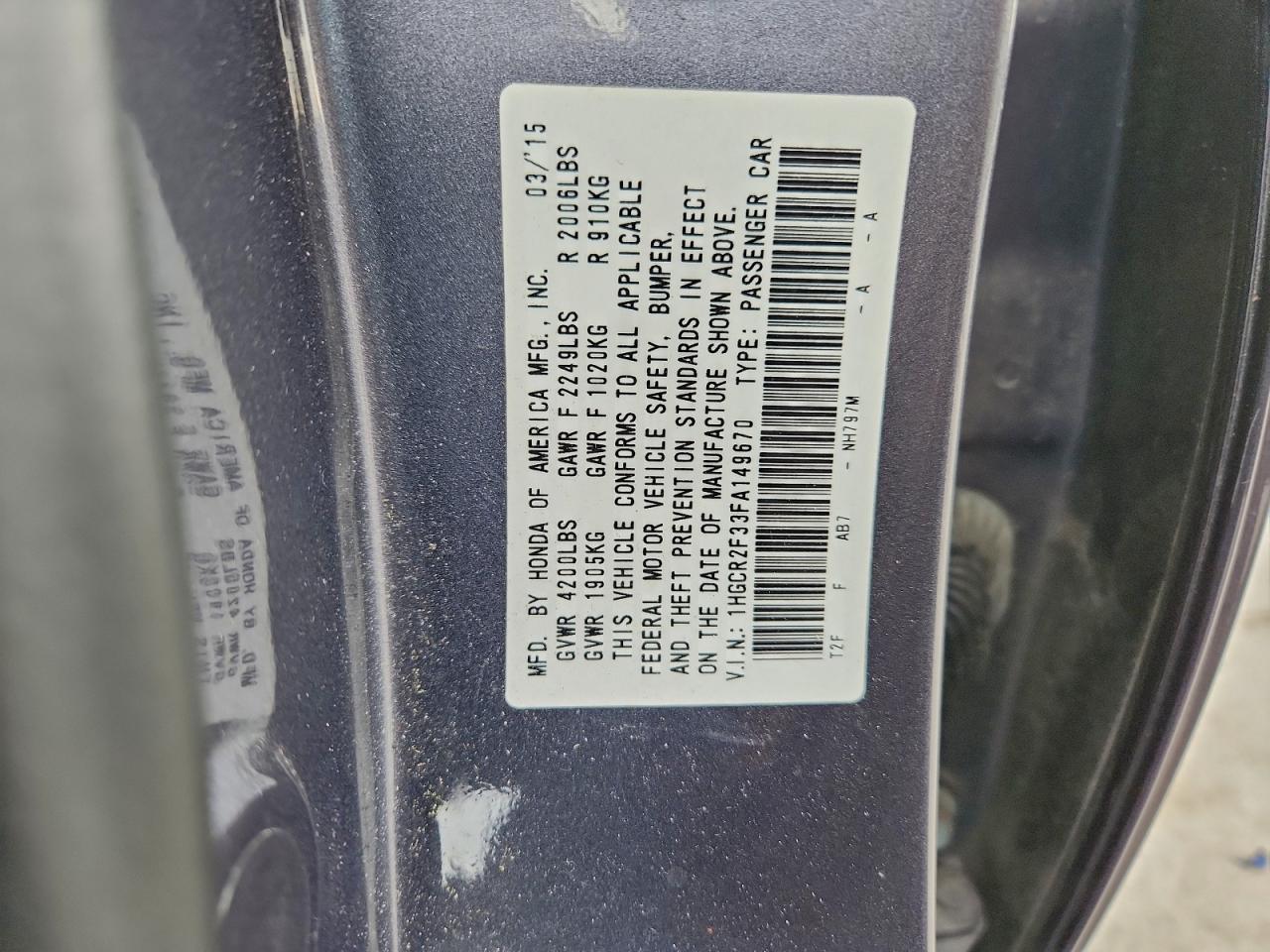 2015 HONDA ACCORD LX photo 12