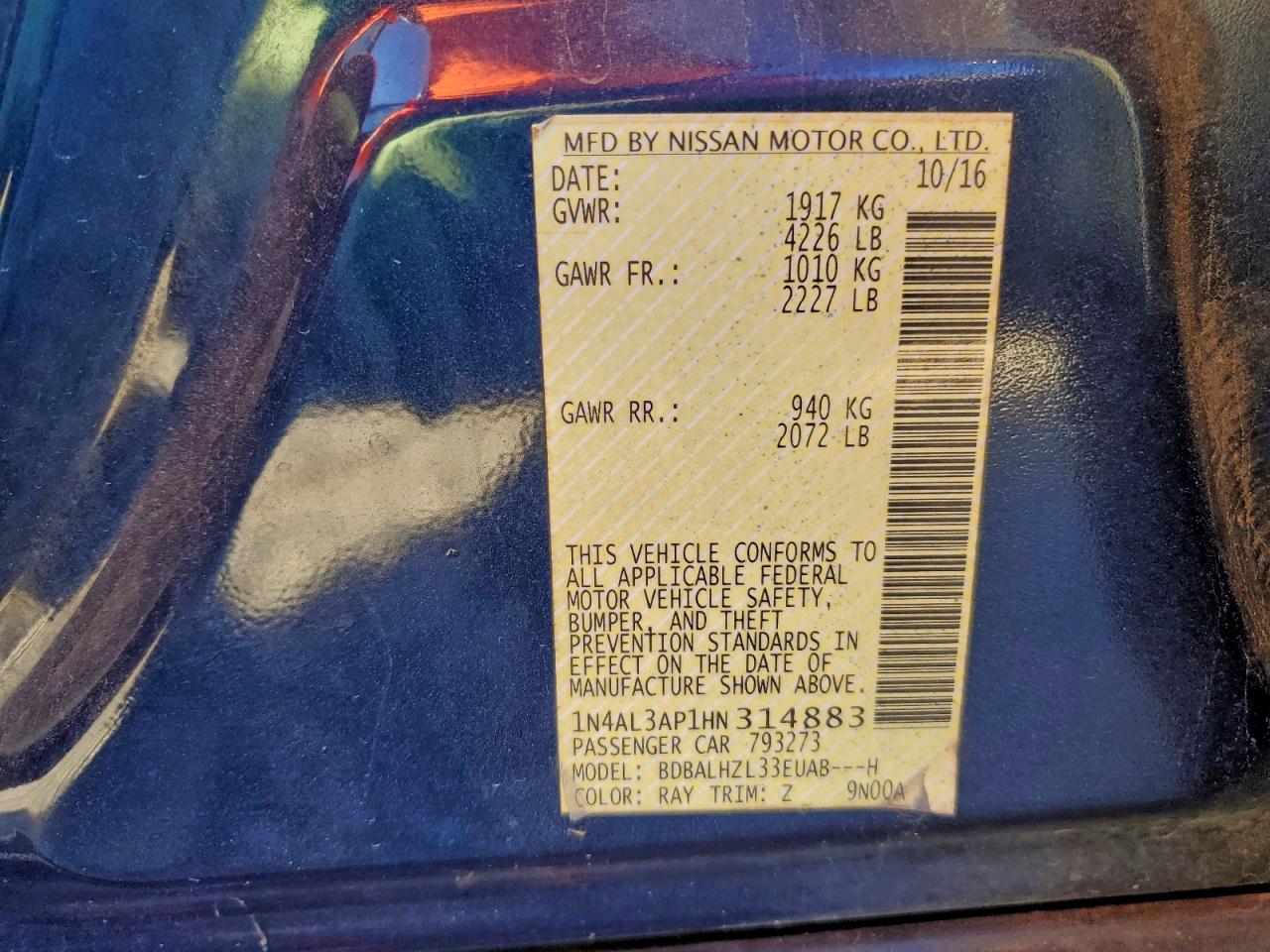 2017 NISSAN ALTIMA 2.5 photo 12
