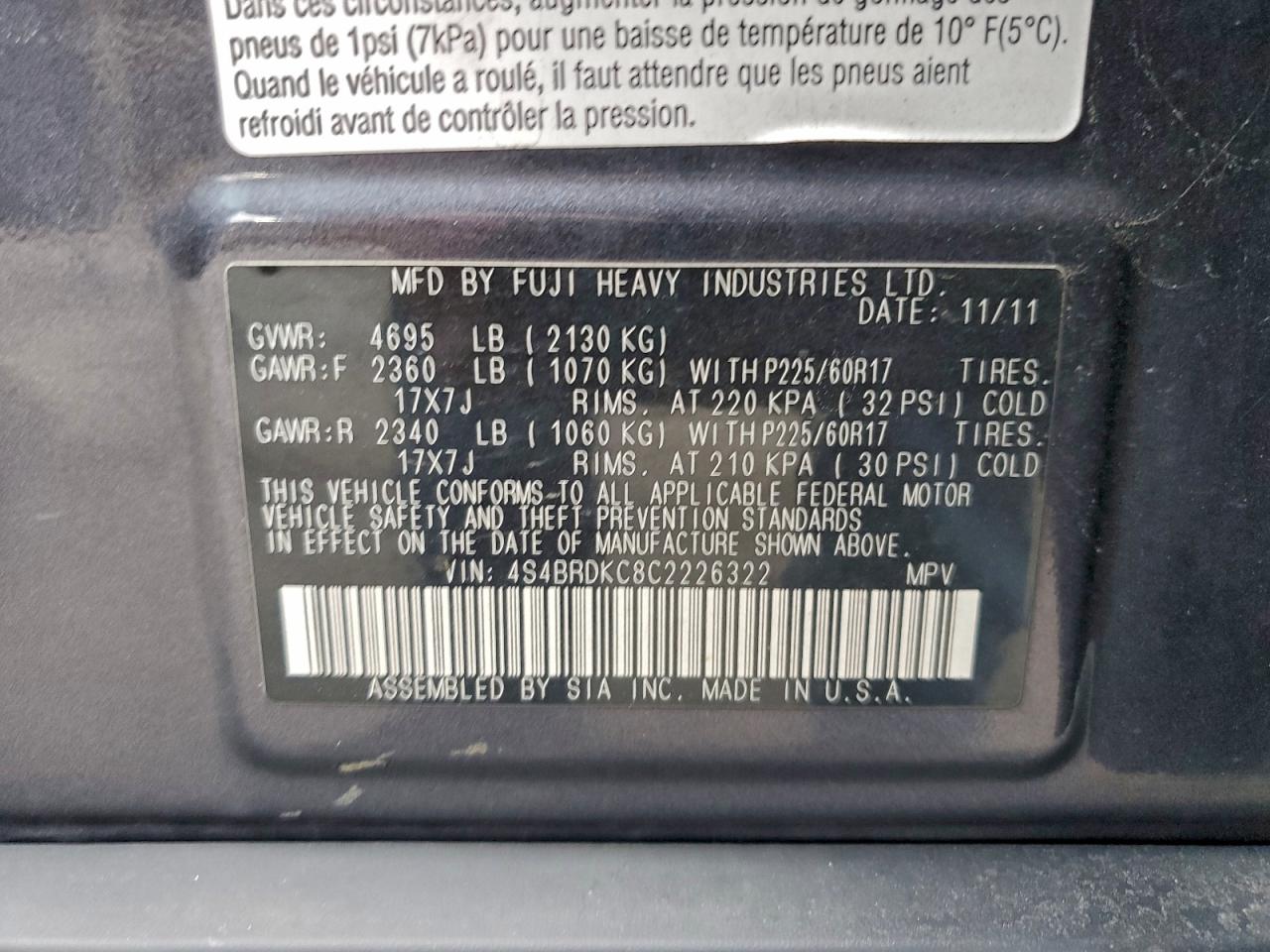 2012 SUBARU OUTBACK photo 13