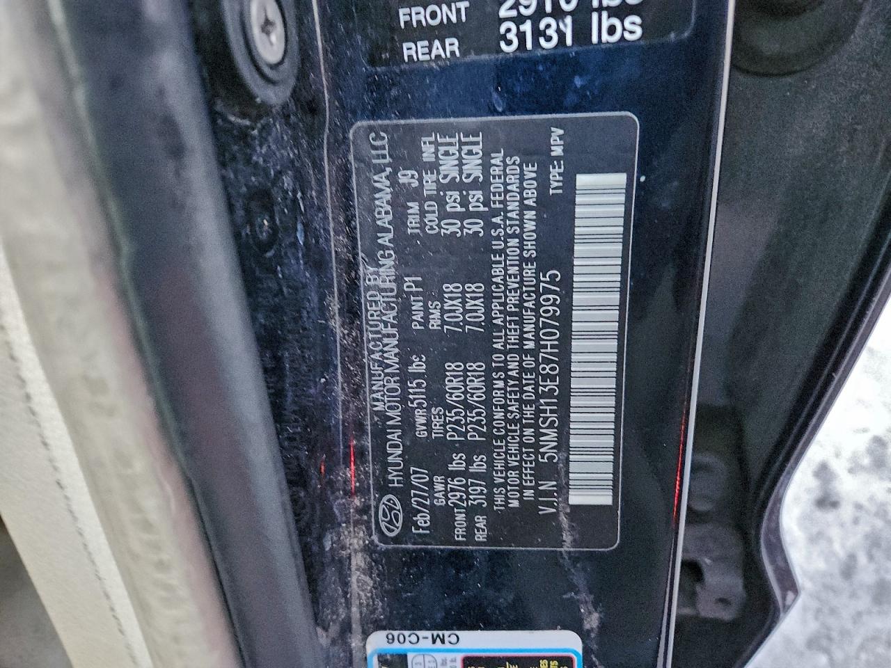 2007 HYUNDAI SANTA FE SE photo 14
