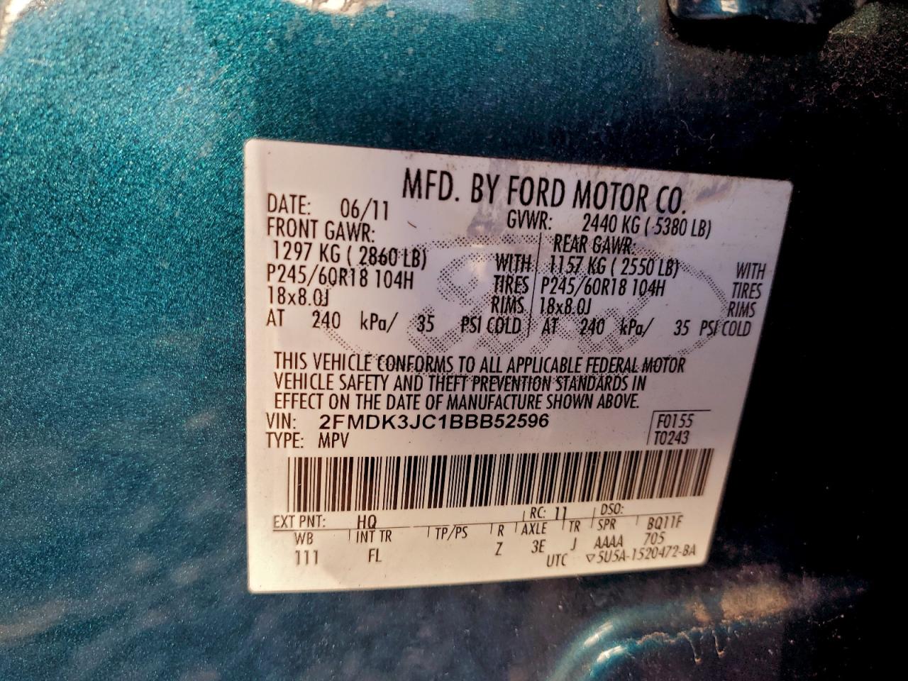 2011 FORD EDGE SEL photo 13