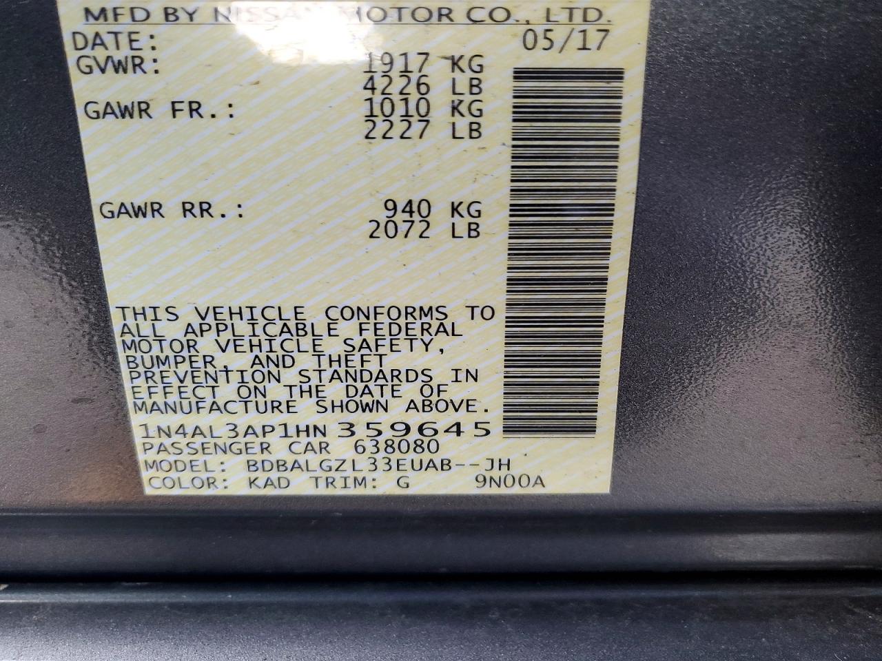 2017 NISSAN ALTIMA 2.5 photo 12
