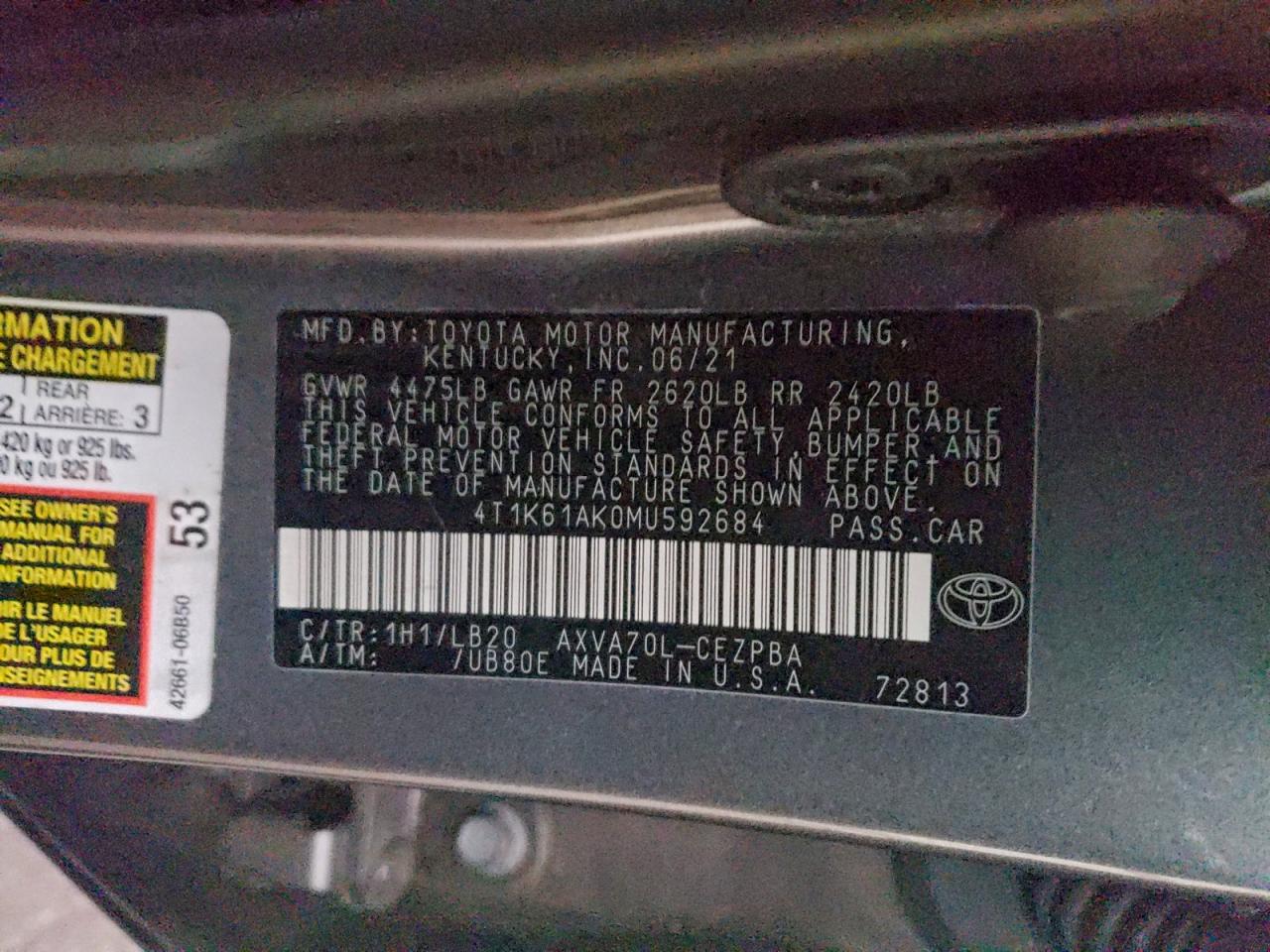 2021 TOYOTA CAMRY XSE photo 12