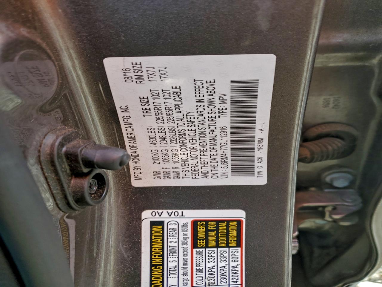 2016 HONDA CR-V EXL photo 13