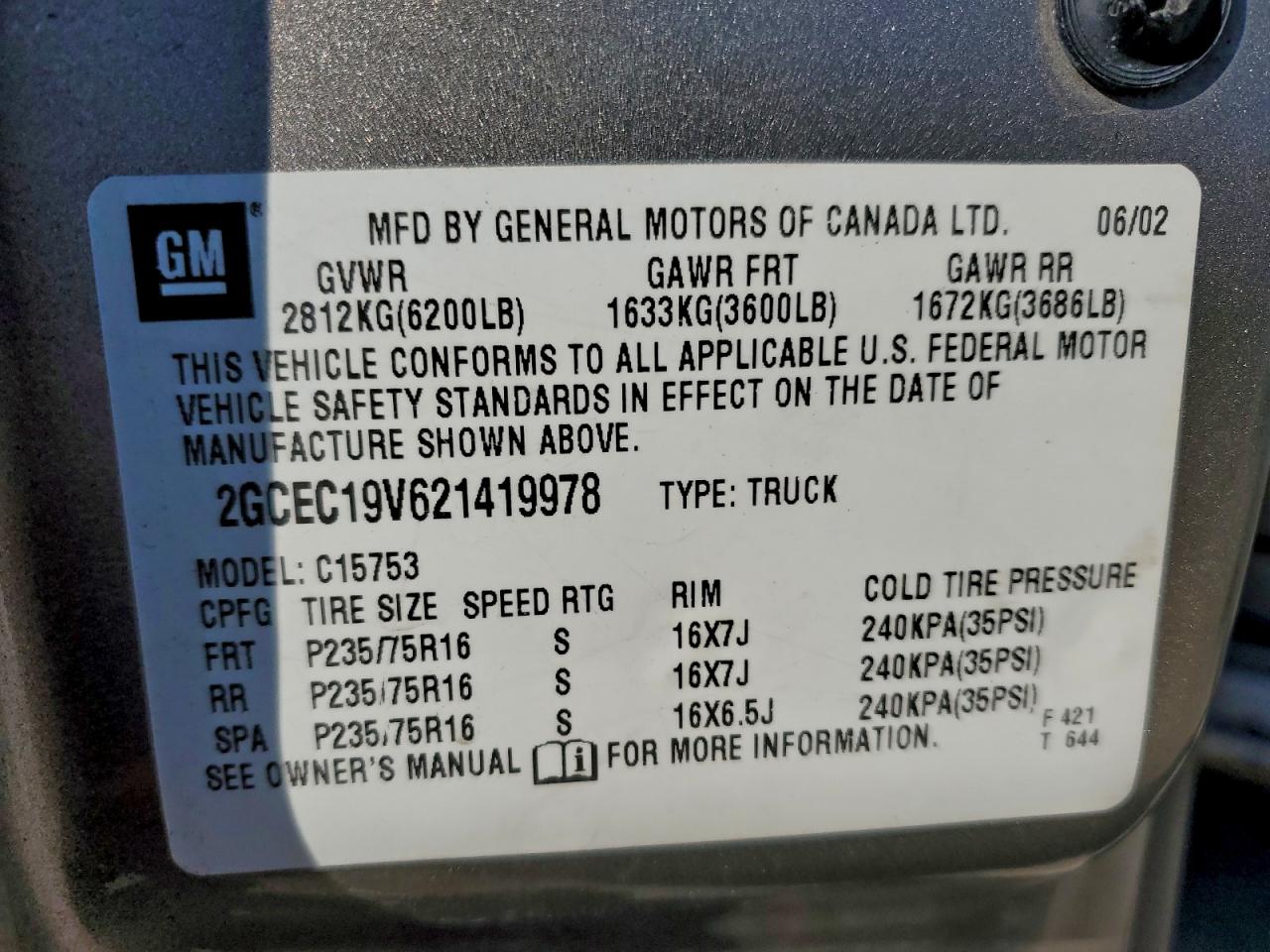 2002 CHEVROLET SILVERADO C1500 photo 12