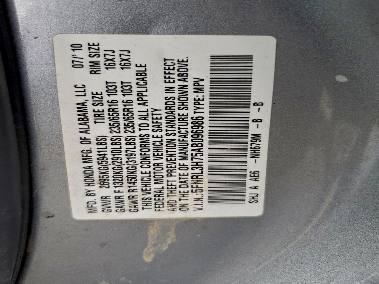 2010 HONDA ODYSSEY EXL photo 13