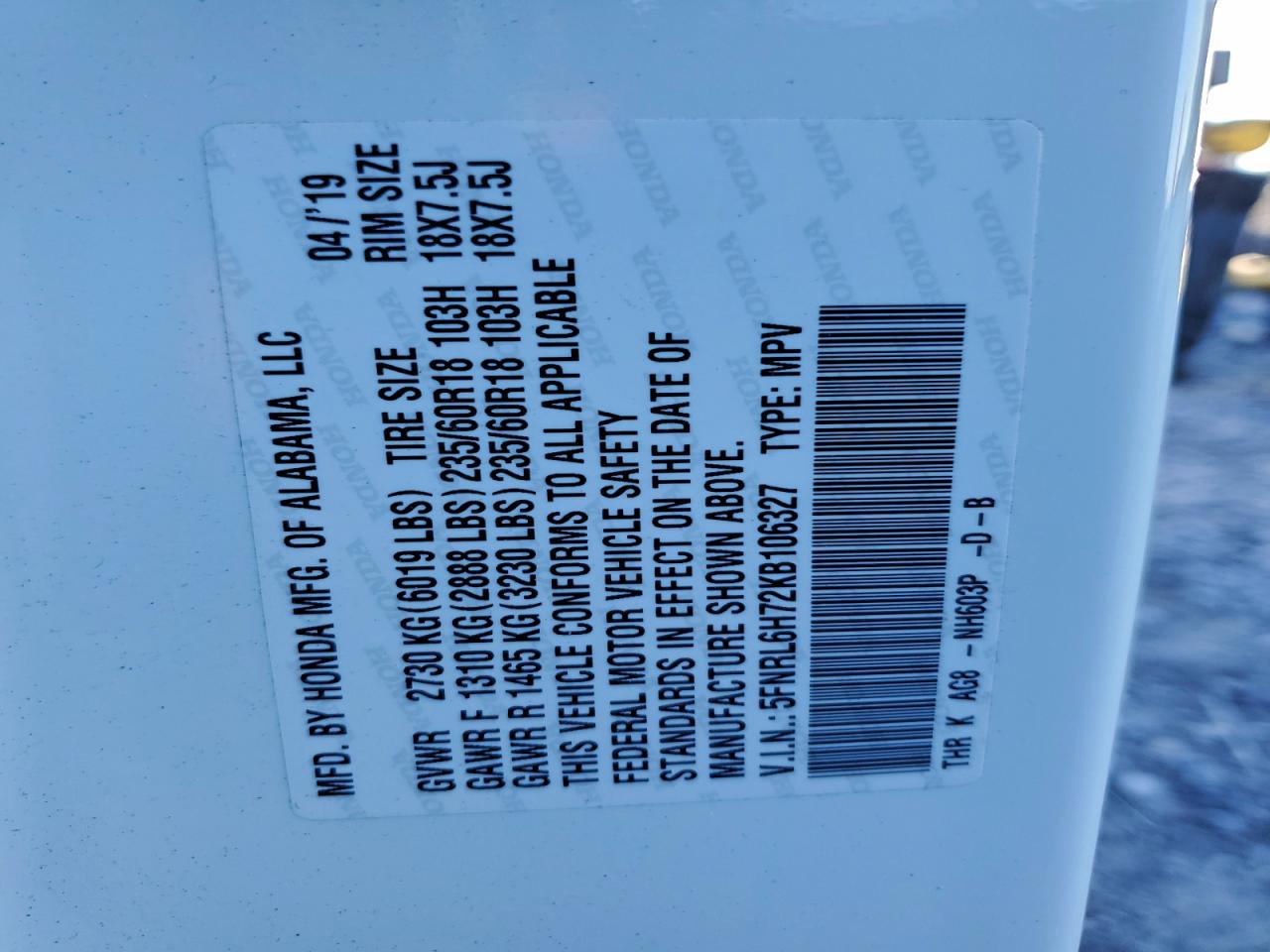 2019 HONDA ODYSSEY EXL photo 12
