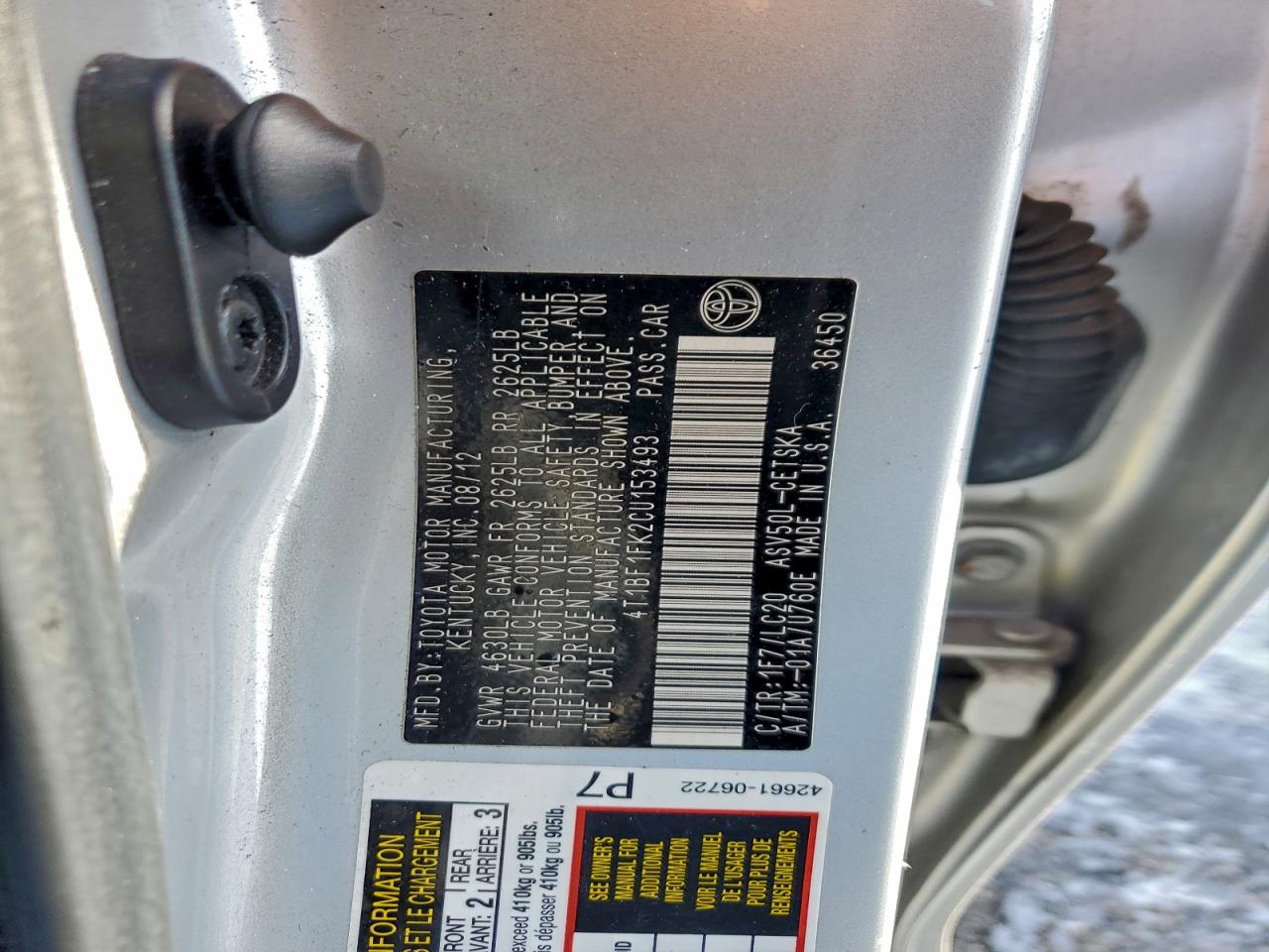 2012 TOYOTA CAMRY BASE photo 12
