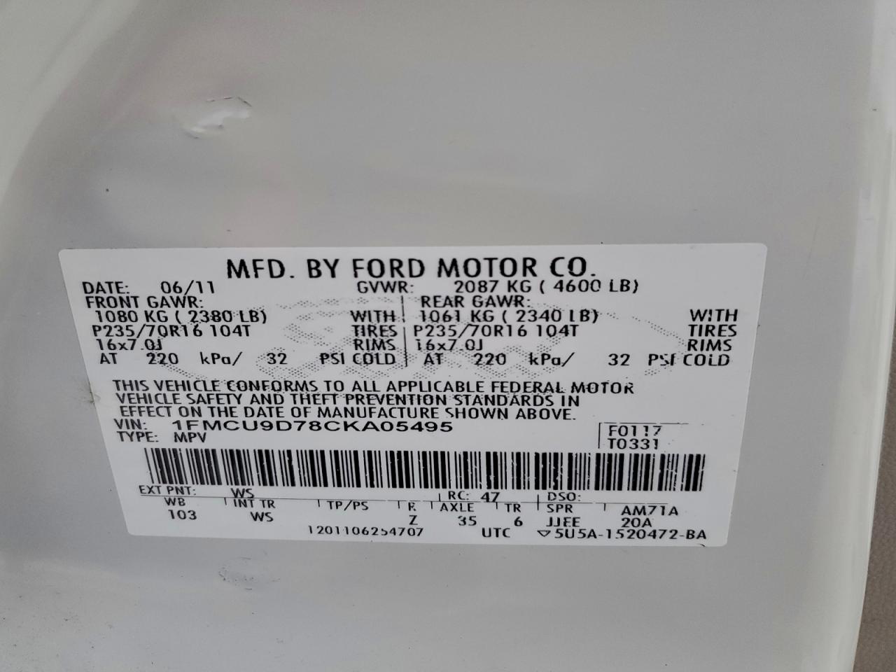 2012 FORD ESCAPE XLT photo 12
