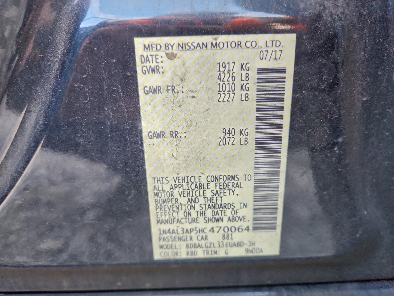 2017 NISSAN ALTIMA 2.5 photo 13