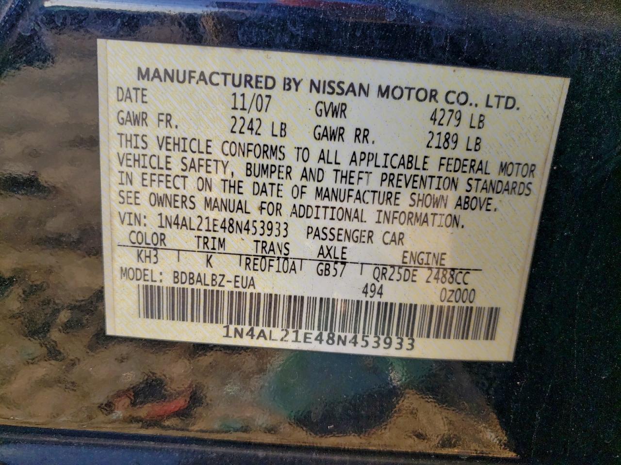 2008 NISSAN ALTIMA 2.5 photo 12