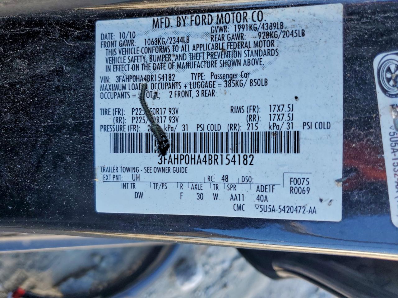 2011 FORD FUSION SE photo 12