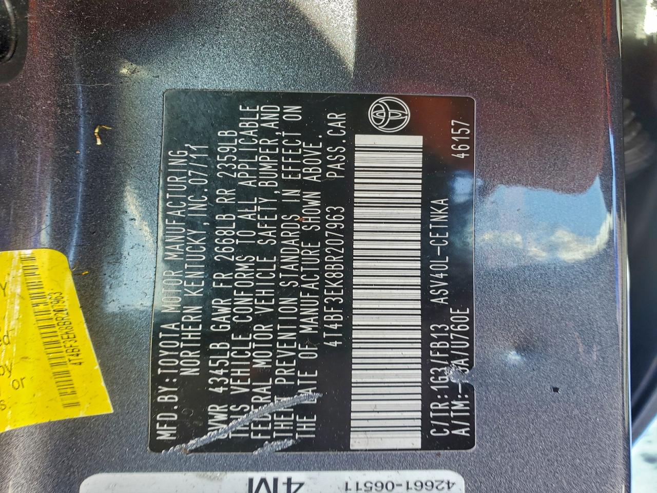 2011 TOYOTA CAMRY BASE photo 13