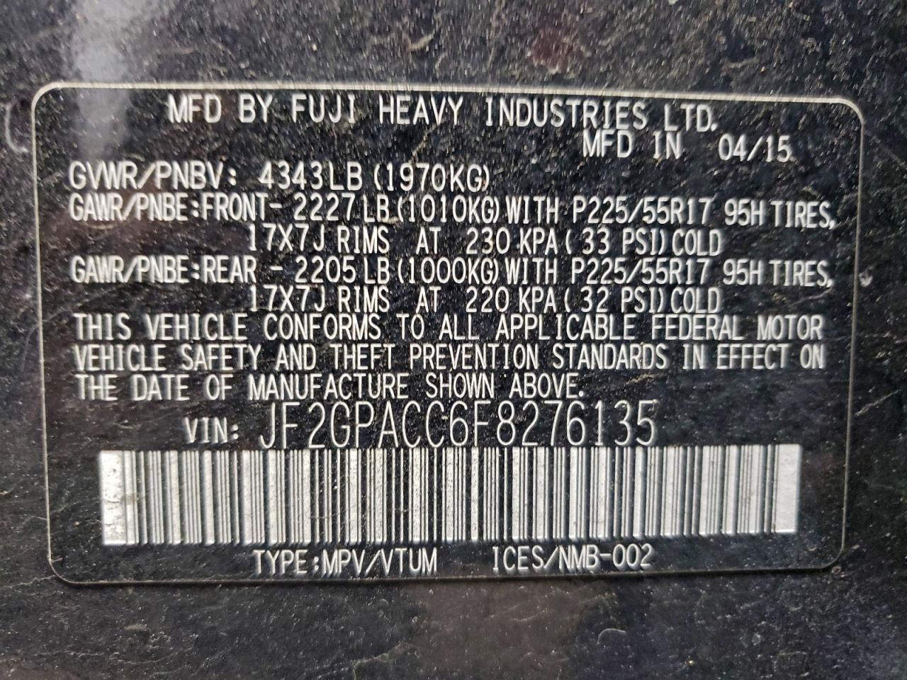 2015 SUBARU XV CROSSTREK 2.0 PREMIUM photo 14