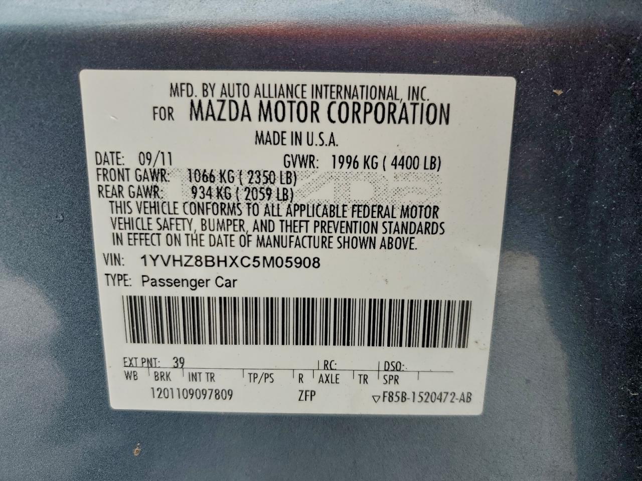 2012 MAZDA 6 I photo 12