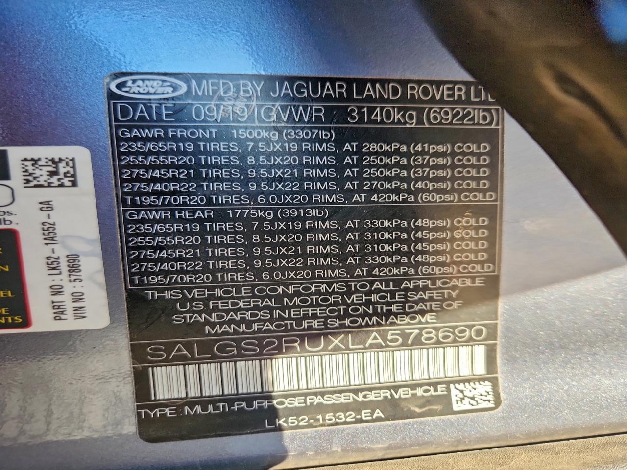 2020 LAND ROVER RANGE ROVER HSE photo 13