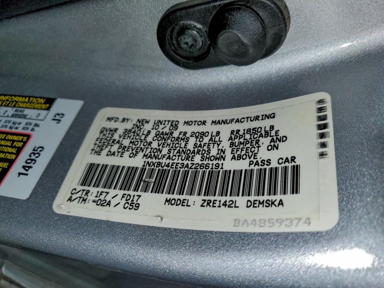 2010 TOYOTA COROLLA BASE photo 12